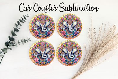Car Coaster Sublimation Print - Mandala Elephant