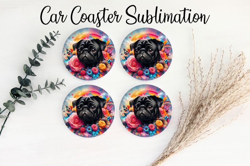 Car Coaster Sublimation Print - Black Pug