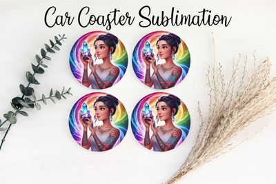 Car Coaster Sublimation Print - Tattooed Girl Crystals 1