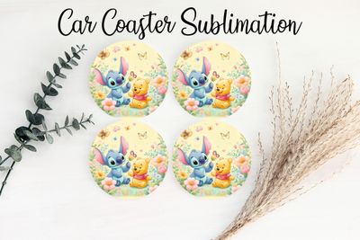 Car Coaster Sublimation Print - Pooh &amp; Stitch
