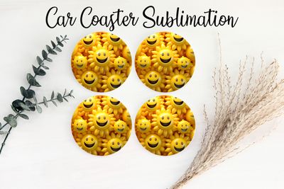 Car Coaster Sublimation Print - Puff Smileys Yellow