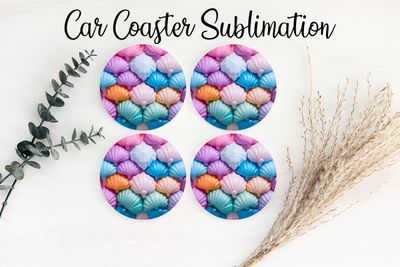 Car Coaster Sublimation Print - Puff Seashells