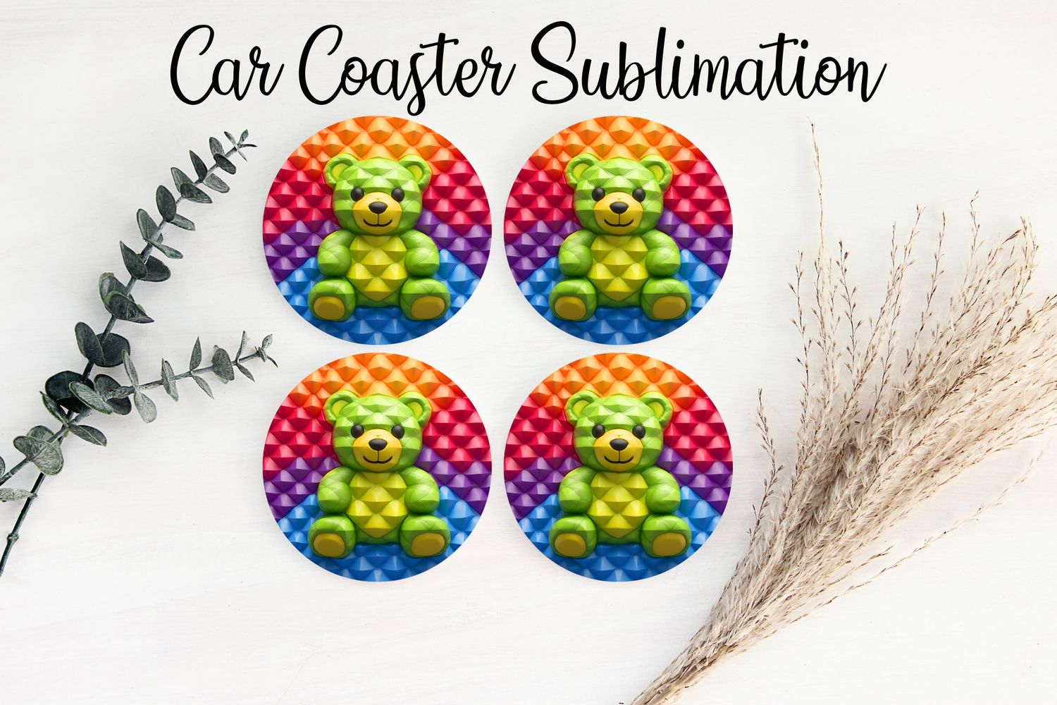 Car Coaster Sublimation Print - Puff Teddy Bear 2