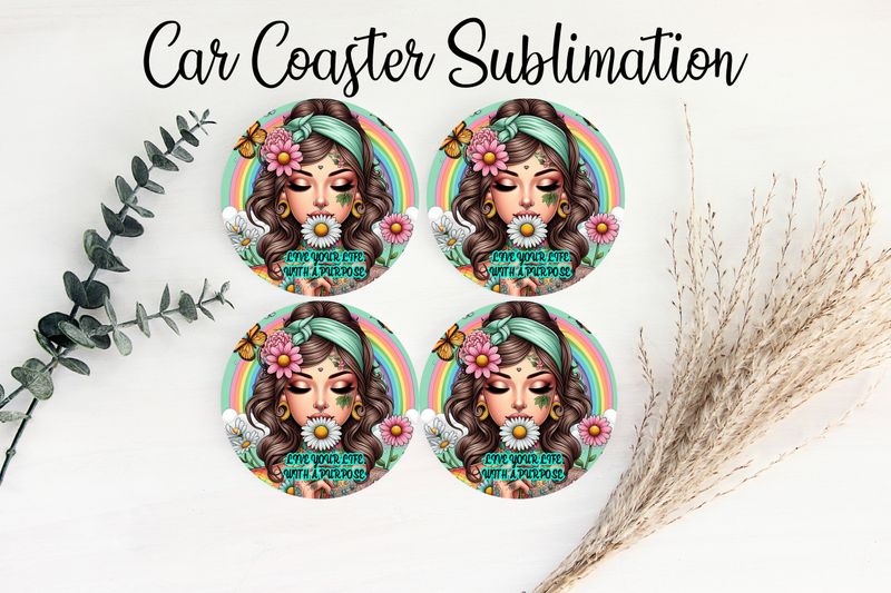 Car Coaster Sublimation Print - Tattooed Girl Live Your Life With A Purpose