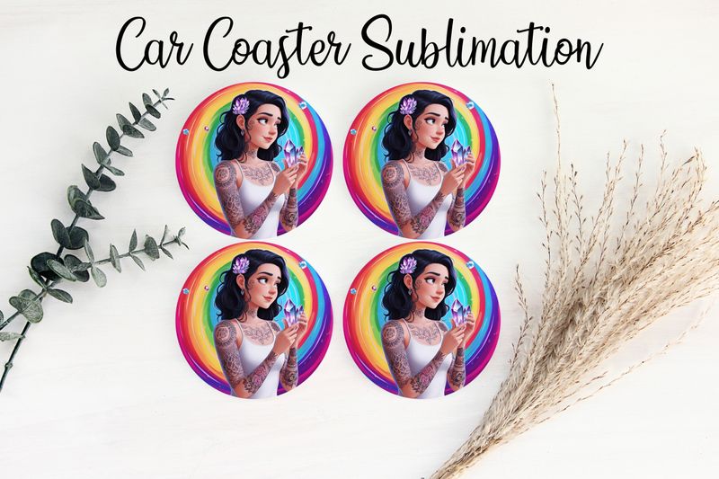 Car Coaster Sublimation Print - Tattooed Girl Crystals 2