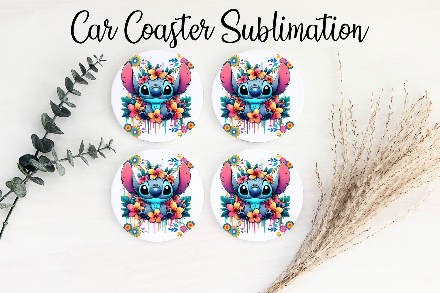 Car Coaster Sublimation Print - Stitch Flowers
