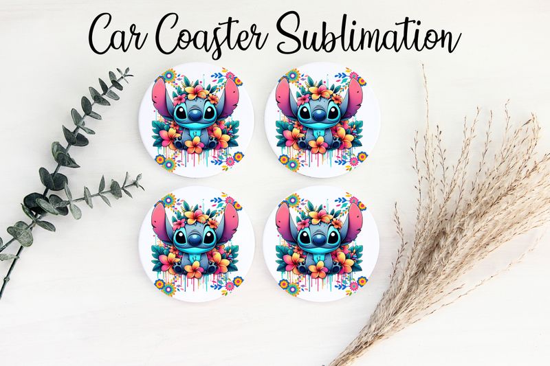 Car Coaster Sublimation Print - Stitch Flowers