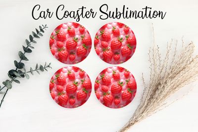 Car Coaster Sublimation Print - Puff Strawberries