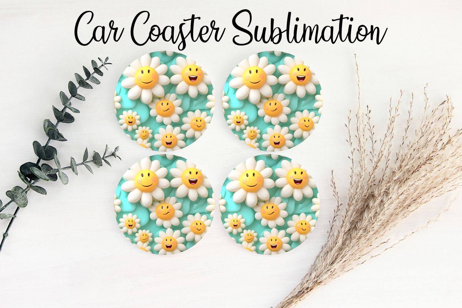 Car Coaster Sublimation Print - Puff Smileys