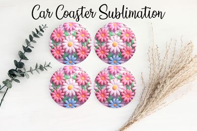 Car Coaster Sublimation Print - Puff Daisy Flowers