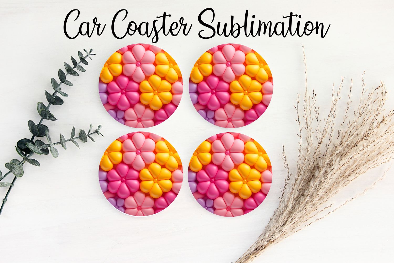 Car Coaster Sublimation Print - Puff Flowers