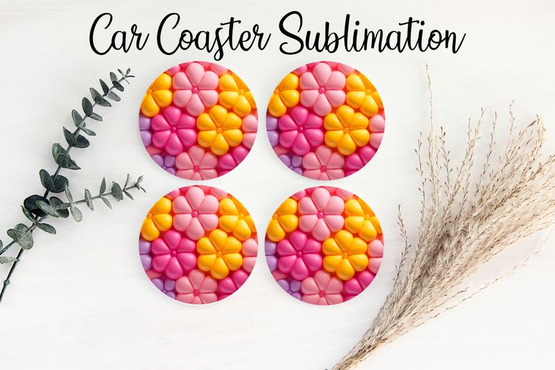 Car Coaster Sublimation Print - Puff Flowers