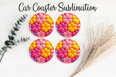 Car Coaster Sublimation Print - Puff Flowers