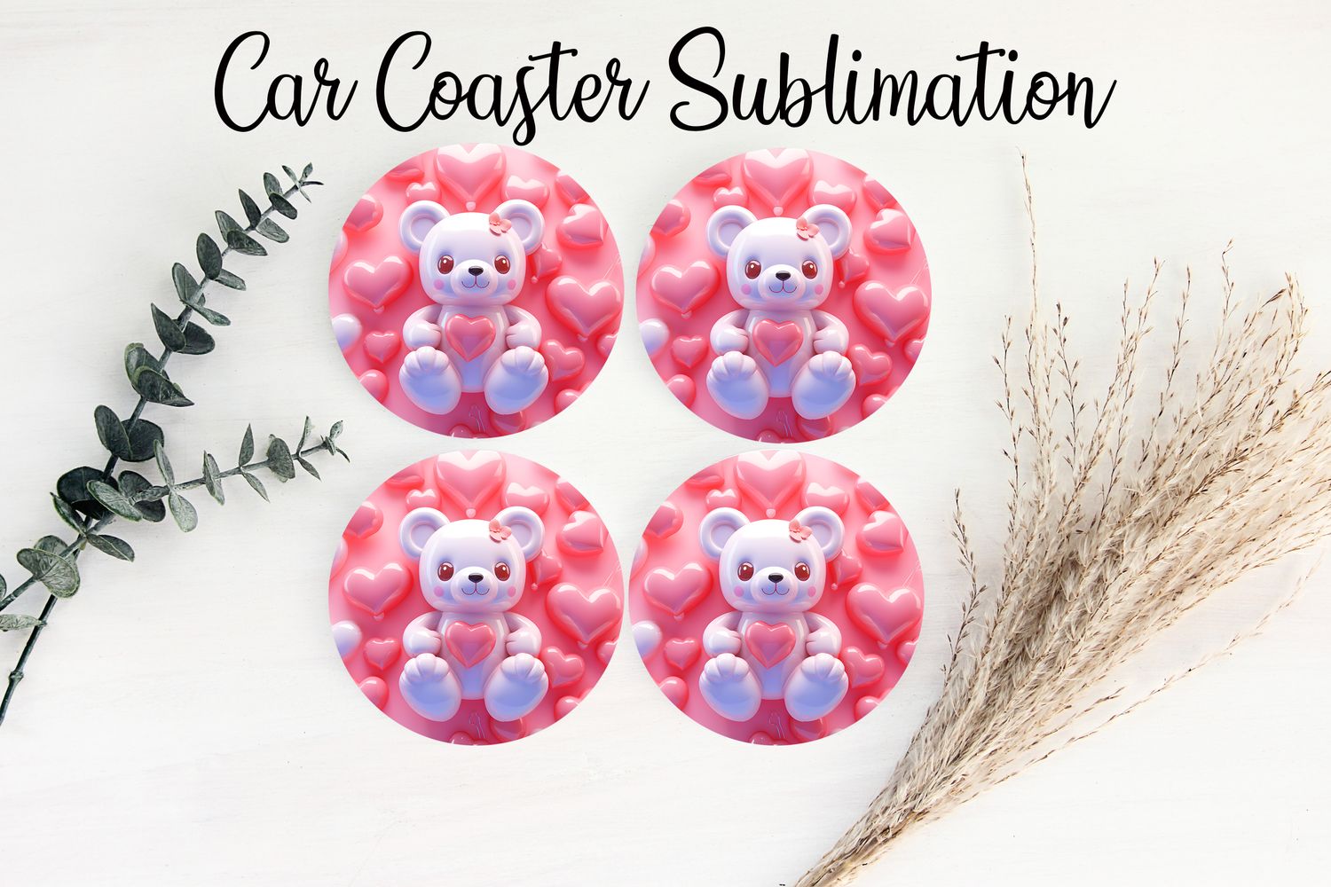Car Coaster Sublimation Print - Puff Teddy Bear