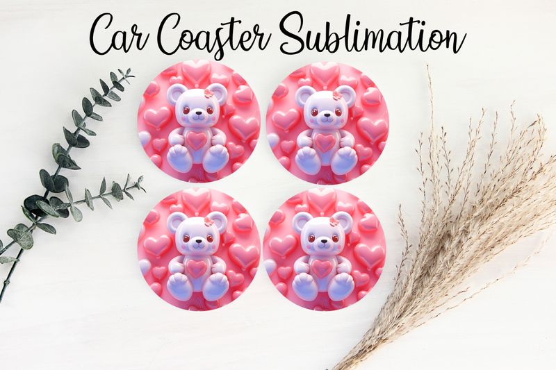 Car Coaster Sublimation Print - Puff Teddy Bear