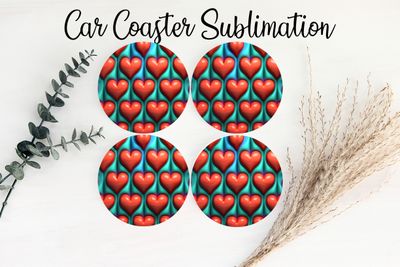 Car Coaster Sublimation Print - Puff Hearts