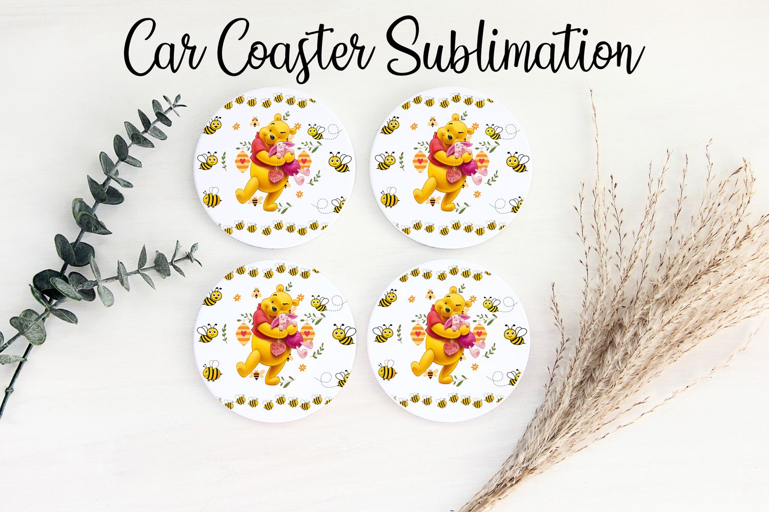 Car Coaster Sublimation Print - Pooh Cuddle Piglet
