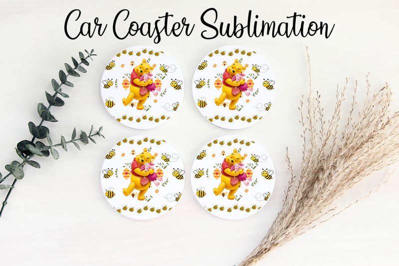 Car Coaster Sublimation Print - Pooh Cuddle Piglet