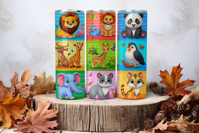 20oz Skinny Sublimation Tumbler Wrap Print - Zoo Animals 1