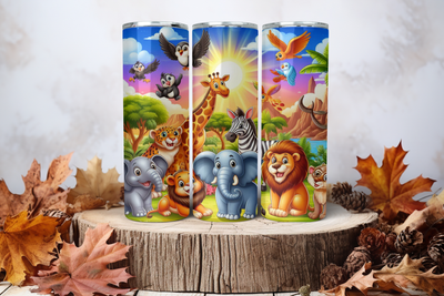 20oz Skinny Sublimation Tumbler Wrap Print - Zoo Animals 3