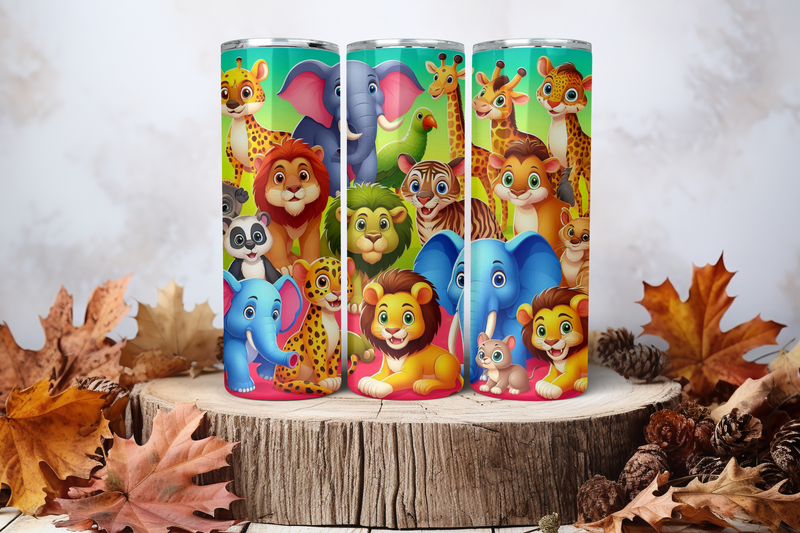 20oz Skinny Sublimation Tumbler Wrap Print - Zoo Animals 4