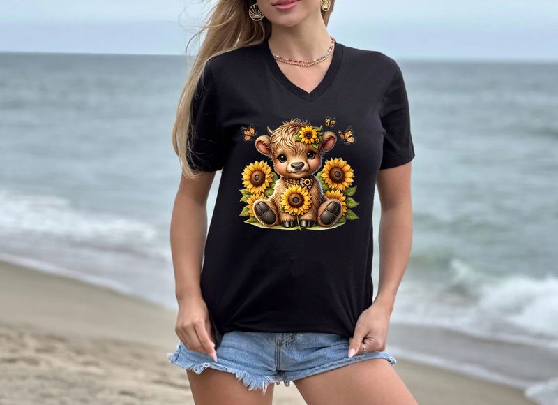 Cow With Sunflowers DTF Transfer
