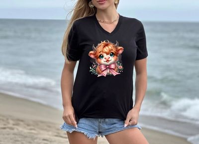 Cow With Checkered Pink Bow 2 DTF Transfer