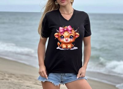 Cow With Checkered Pink Bow DTF Transfer