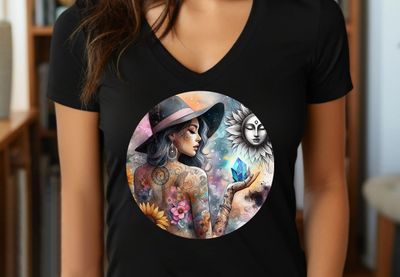 Tattooed Girl With Crystal DTF Transfer