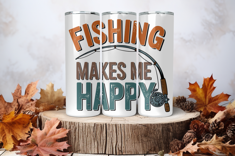 20oz Skinny Sublimation Tumbler Wrap Print - Fishing Makes Me Happy