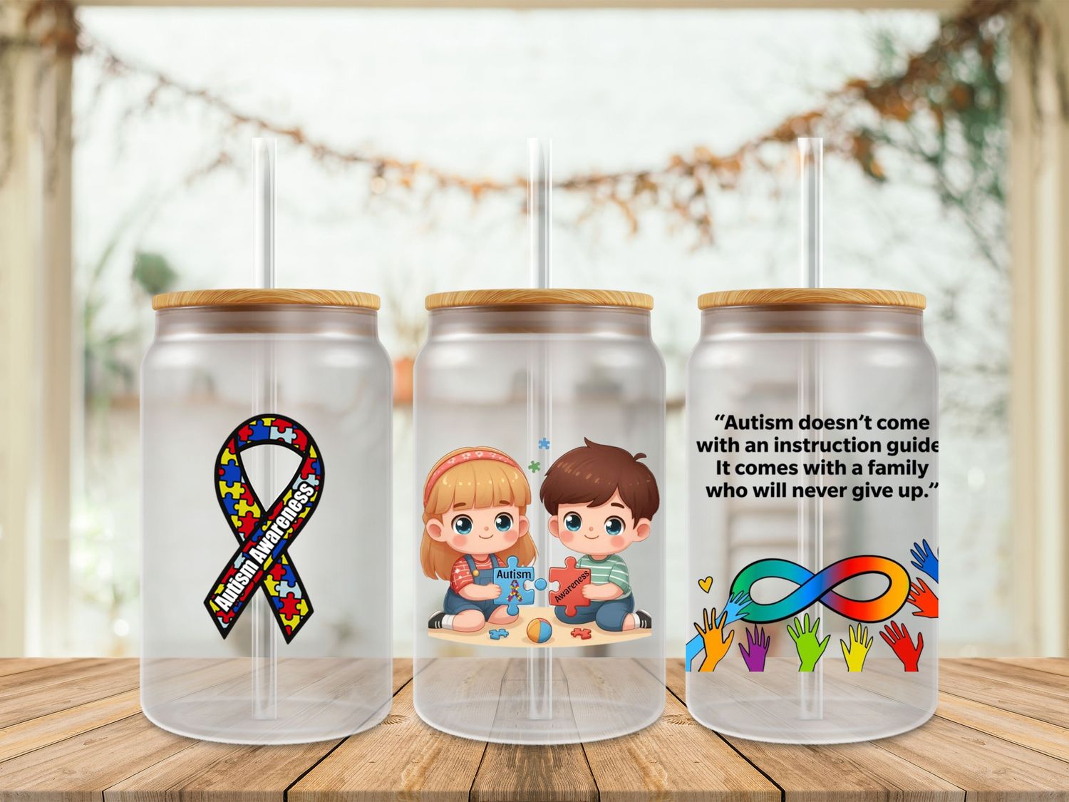 16oz Sublimation Tumbler Wrap Print - Autism Kids