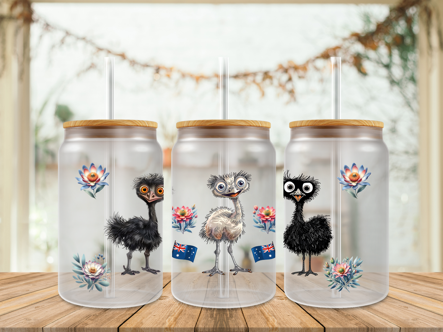 16oz Sublimation Tumbler Wrap Print - Cute Emu