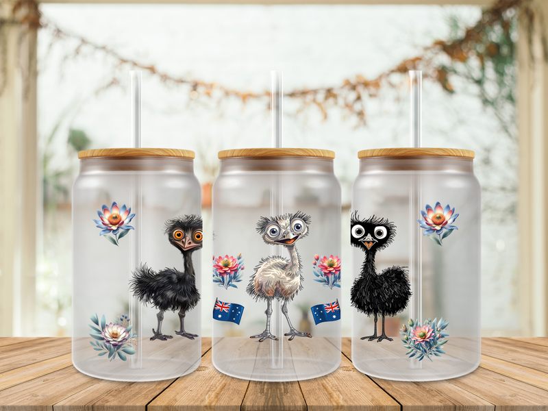 16oz Sublimation Tumbler Wrap Print - Cute Emu