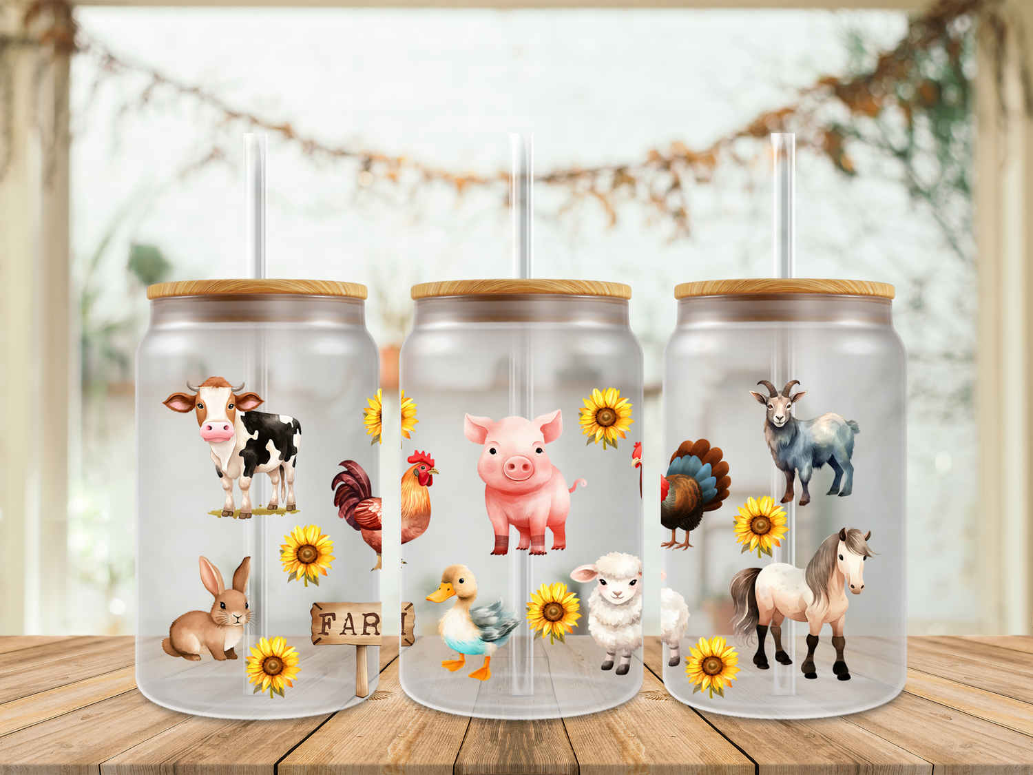 16oz Sublimation Tumbler Wrap Print - Farm Animals