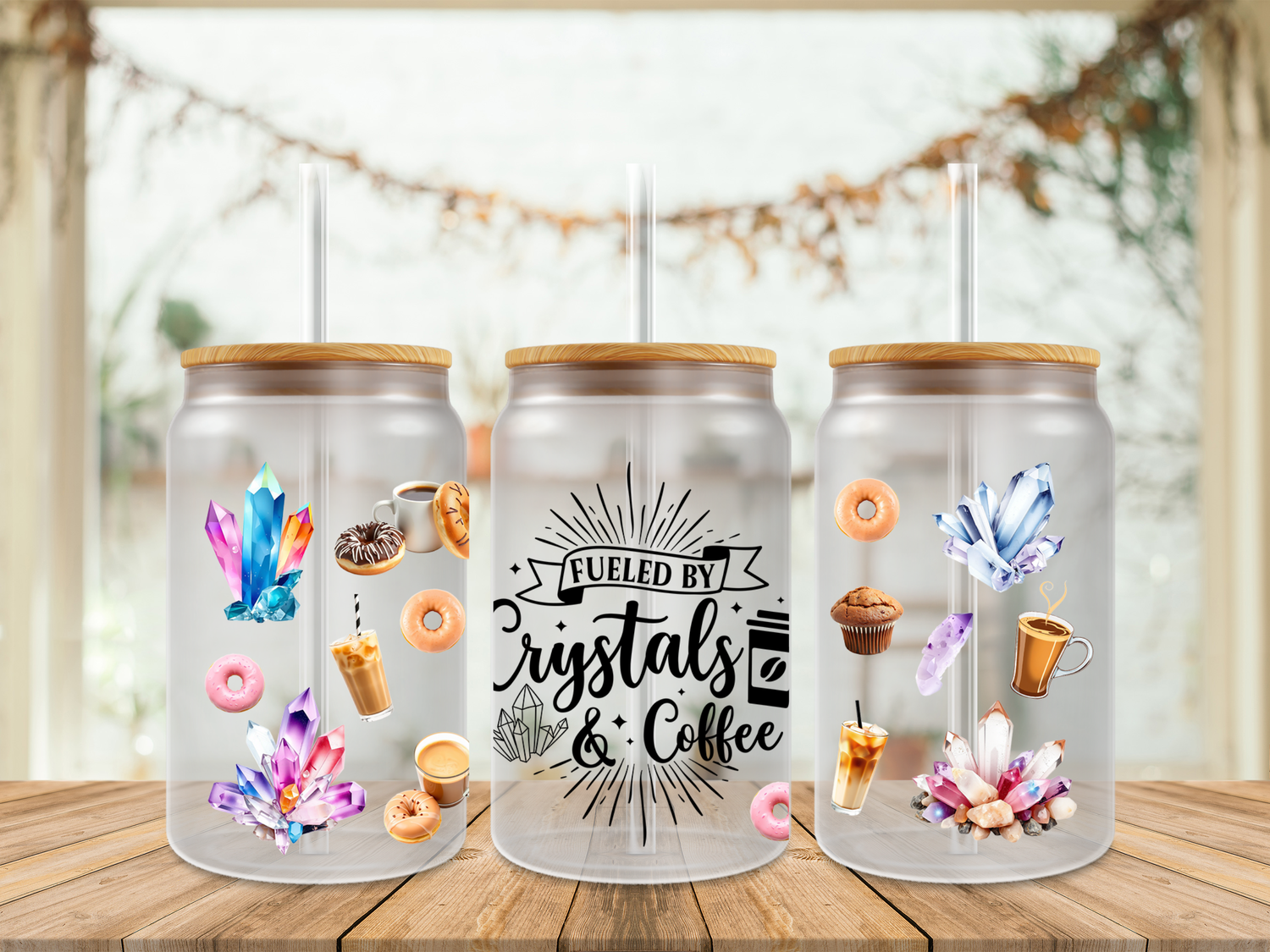 16oz Sublimation Tumbler Wrap Print - Fueled By Crystals &amp; Coffee