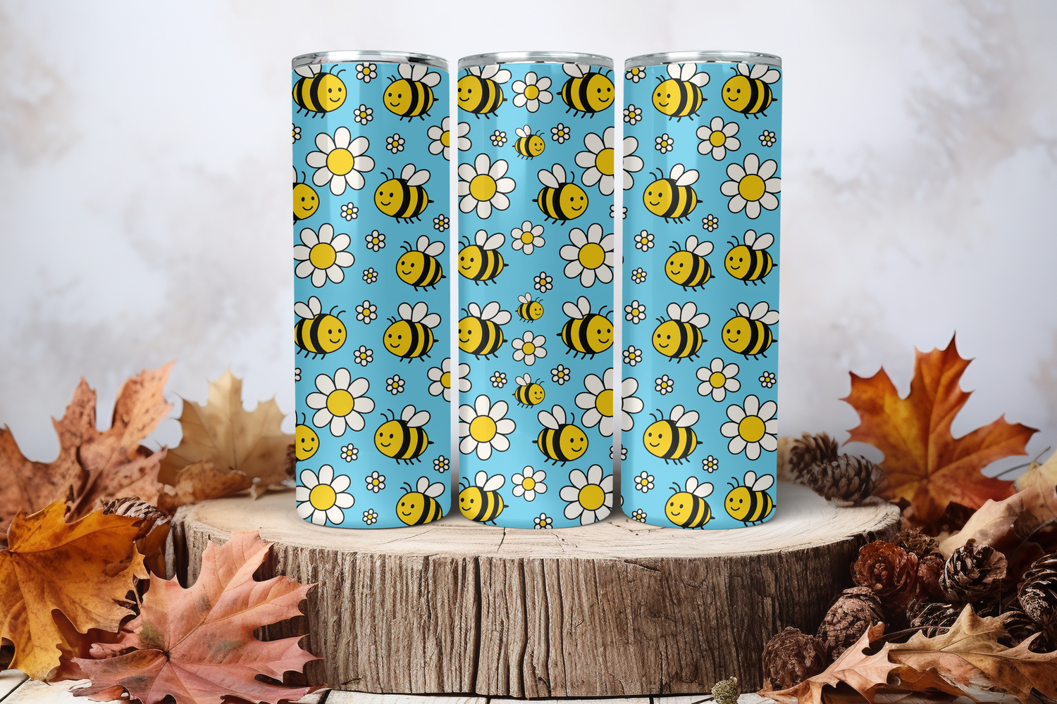 20oz Skinny Sublimation Tumbler Wrap Print - Busy Bees