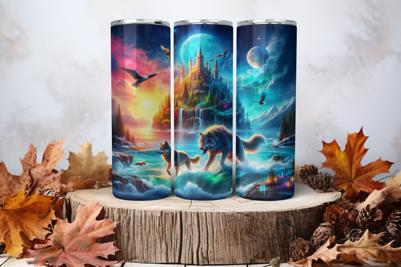20oz Skinny Sublimation Tumbler Wrap Print - Wolves