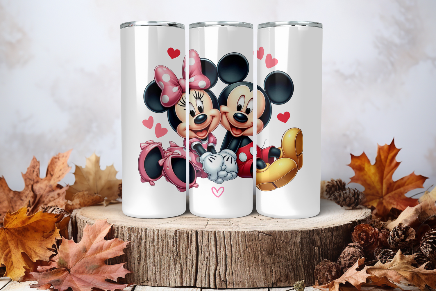 20oz Skinny Sublimation Tumbler Wrap Print - Mickey &amp; Minnie Holding Hands