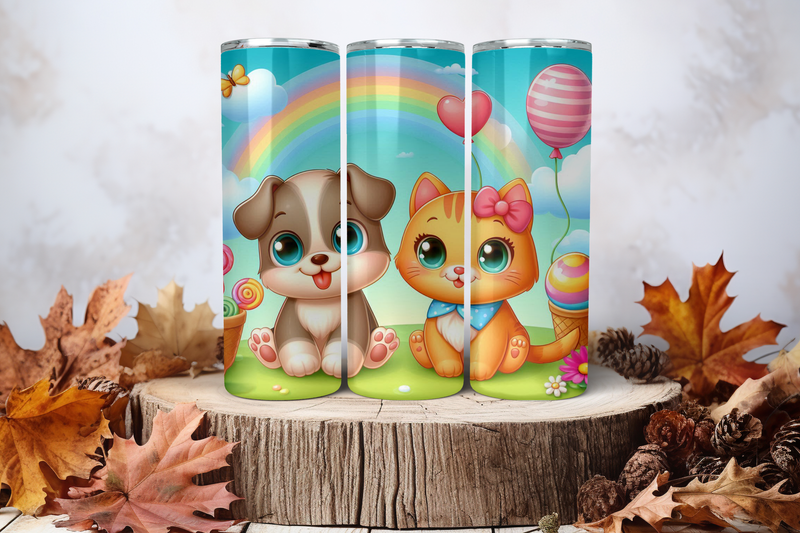 20oz Skinny Sublimation Tumbler Wrap Print - Dog &amp; Cat