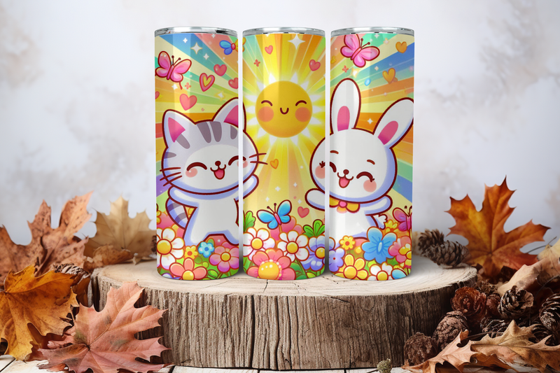 20oz Skinny Sublimation Tumbler Wrap Print - Cat &amp; Bunny