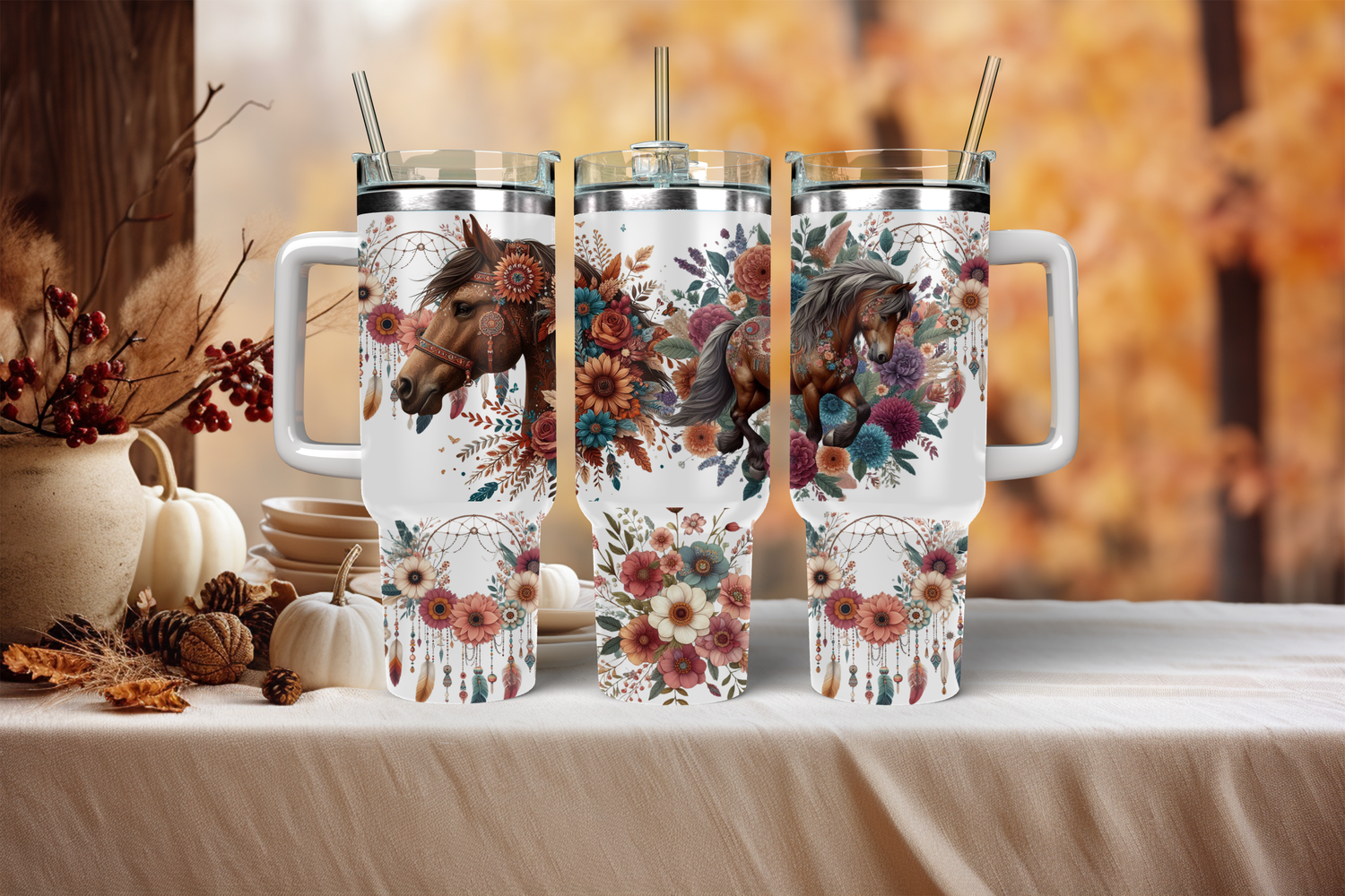 40oz Sublimation Tumbler Wrap Print - Horse Boho