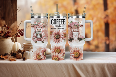 40oz Sublimation Tumbler Wrap Print - Cow Coffee Mode