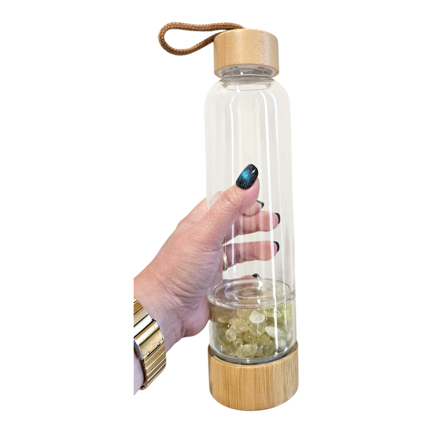 Citrine Crystal Bamboo Glass Water Bottle 480ml