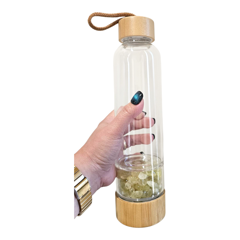 Citrine Crystal Bamboo Glass Water Bottle 480ml