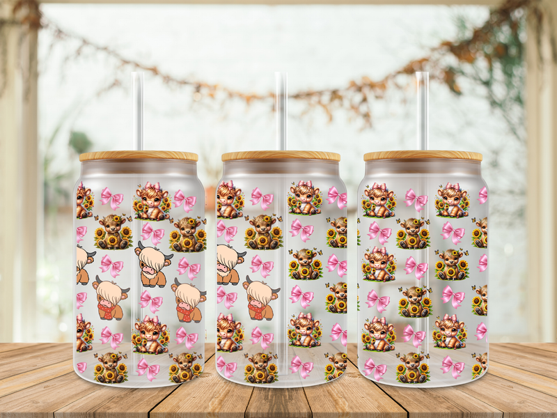 Double Sided Highland Cow With Pink Bows