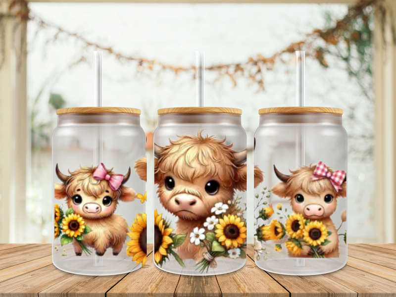 Double Sided Highland Cow With Sunflowers