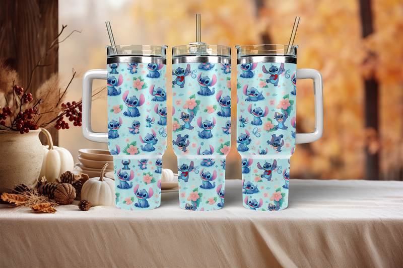 40oz Sublimation Tumbler Wrap Print - Stitch Light Blue