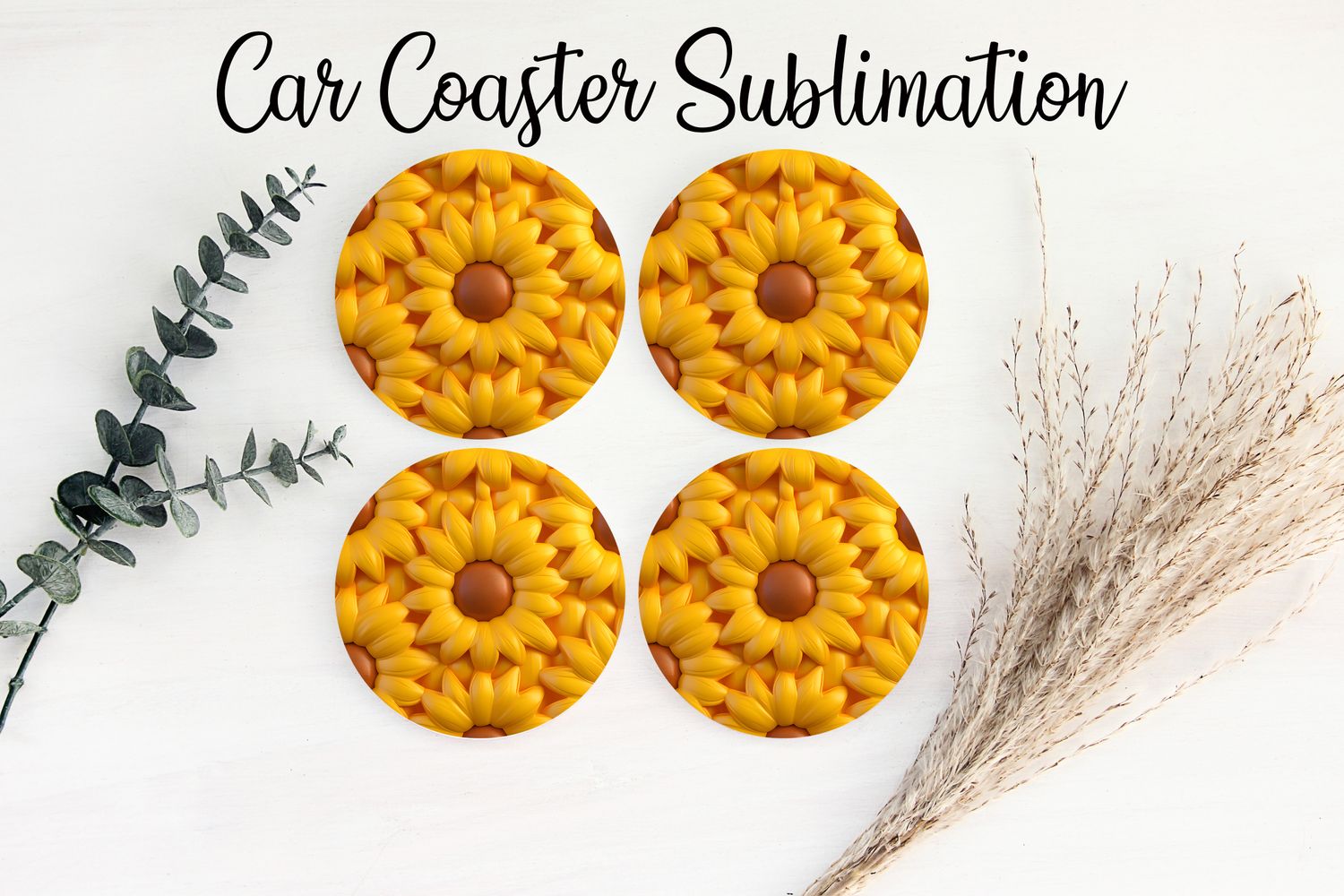 Car Coaster Sublimation Print - Puff Yellow Flowers