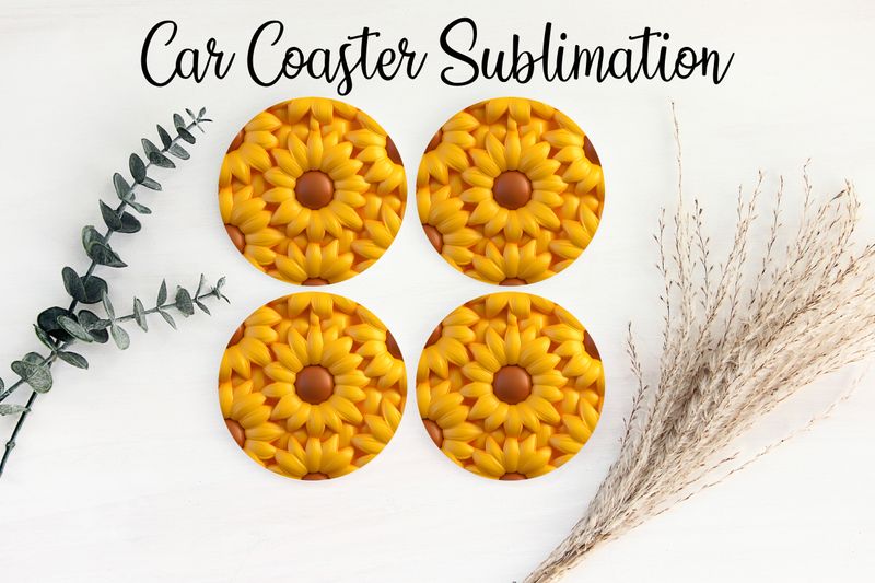 Car Coaster Sublimation Print - Puff Yellow Flowers
