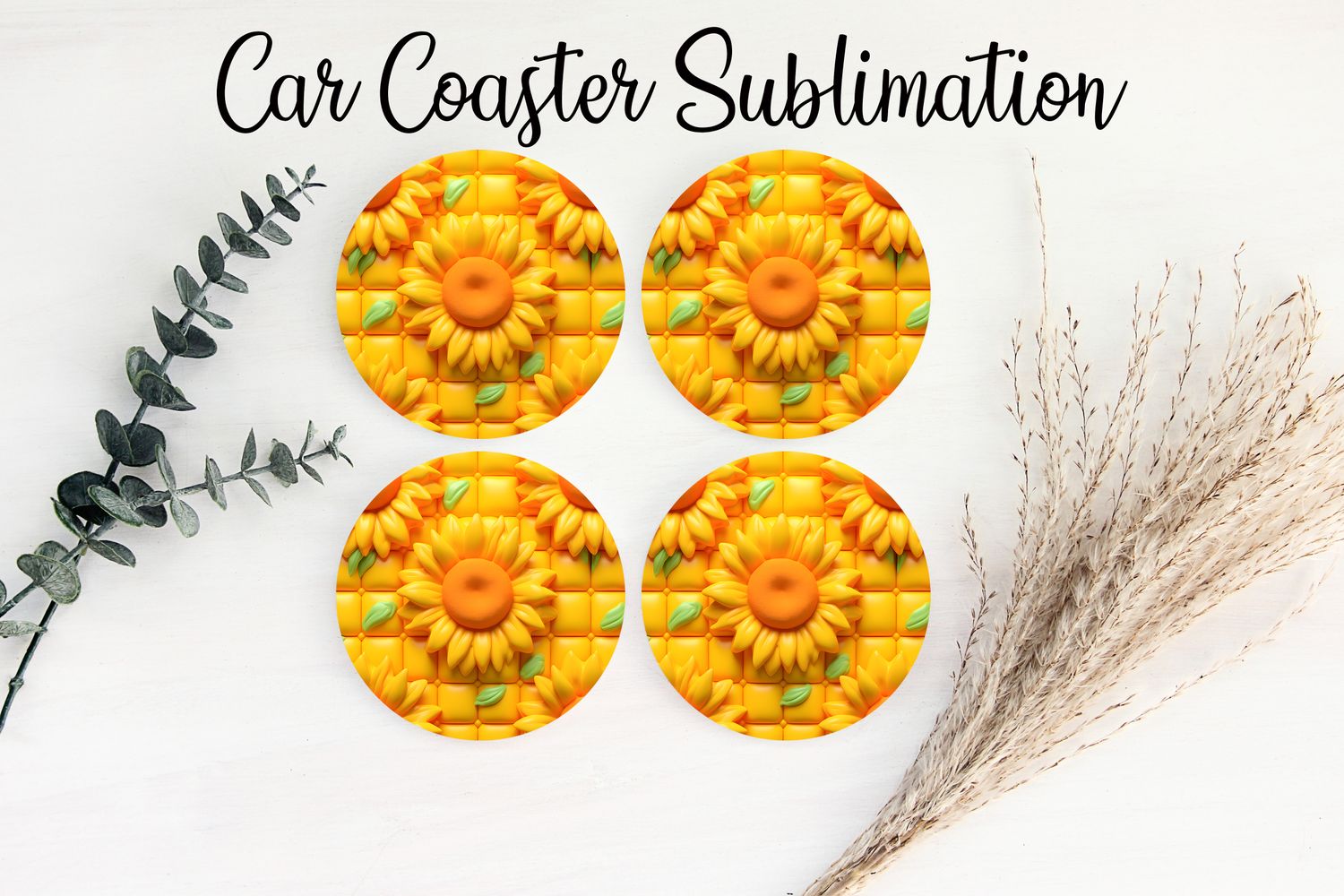 Car Coaster Sublimation Print - Puff Yellow Flowers 2